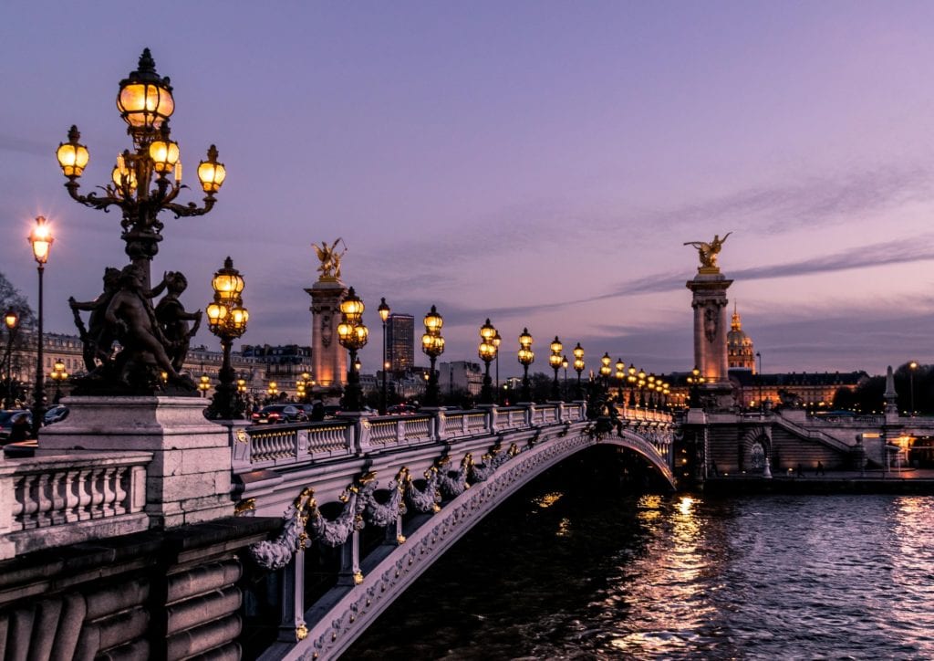 Paris bridge in the evening