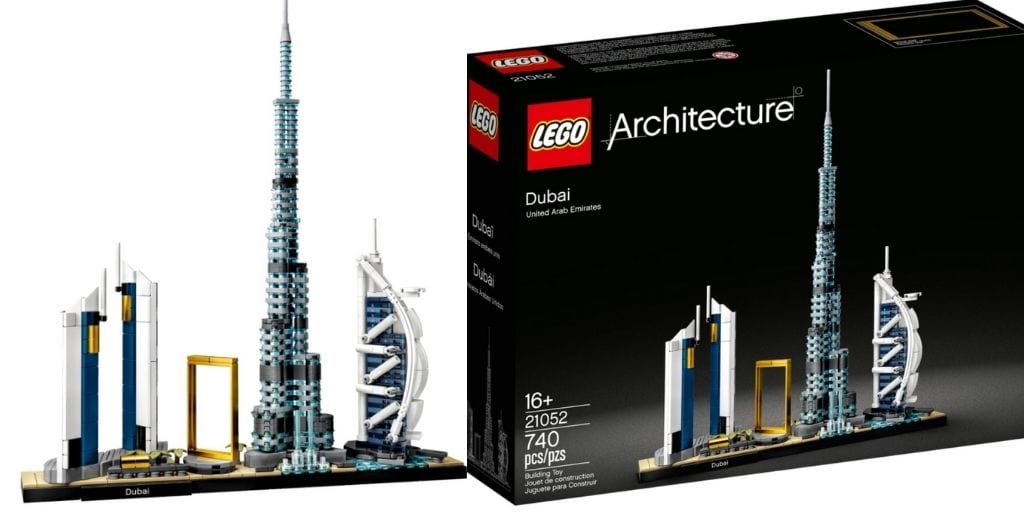picture of assembled LEGO Architecture Dubai set and box