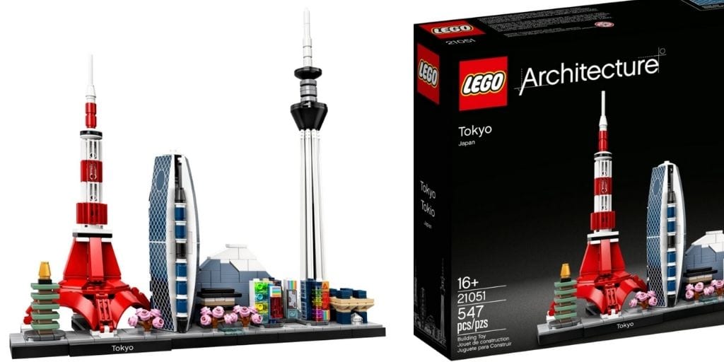 Image of assembled LEGO Architecture Tokyo set and box