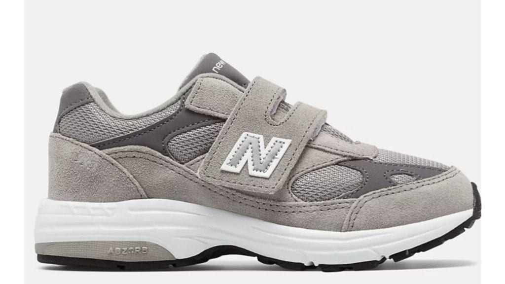 side view of gray New Balance 993 sneakers for kids