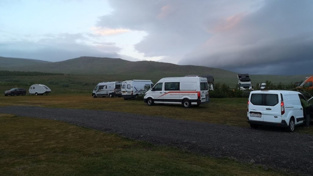 Campervans in Iceland in July at midnight (Photo: Kerry Sainato)