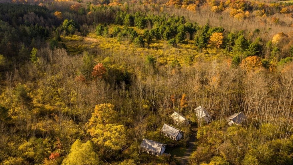 Aerial view of Firelight camps in fall