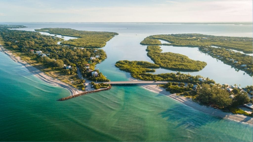 Aerial view of Sanibel Island and Captiva Island, Florida
