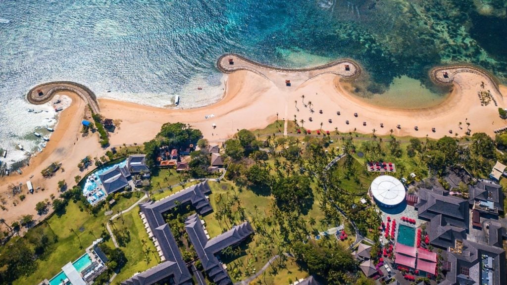 aerial view of resort and beach at Club Med Bali, one of the best all-inclusive beach resorts