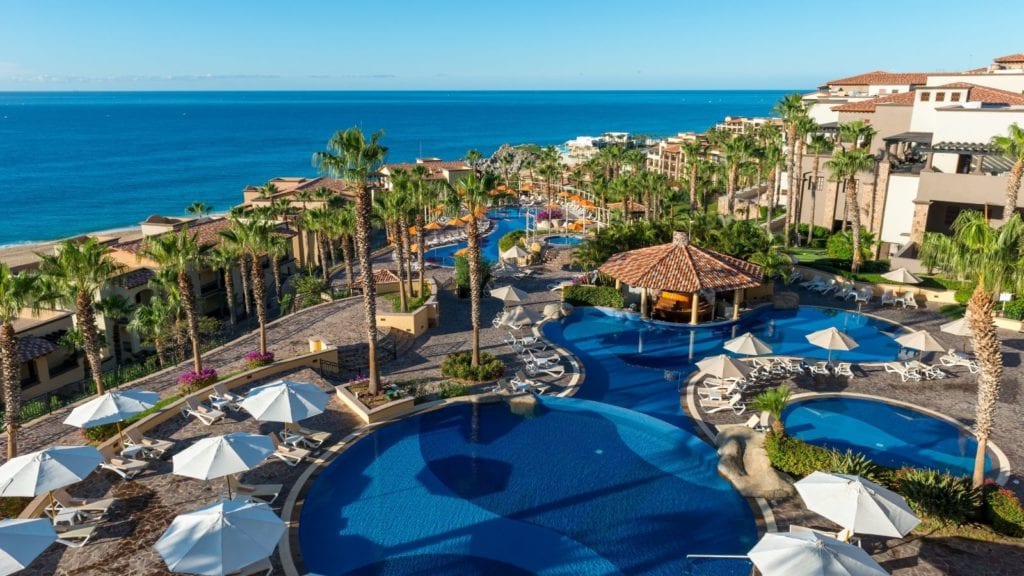 Pool and grounds at all-inclusive beach resort Pueblo Bonito Sunset Beach Resort Golf & Spa Resort