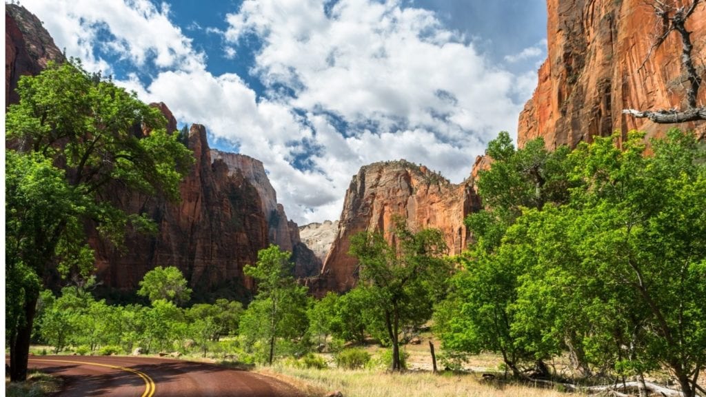 bus route at Zion National Park; national parks in spring