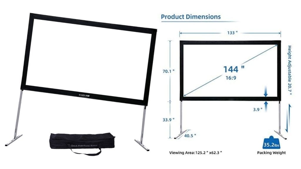 Projector Screen and Stand,Portable Black Back Outdoor Movie Screen,120 Inch 16:9 Anti-Crease 4K HD Foldable Video Projection Screen with Carry Bag for Indoor Home Theater Backyard Travel USEEWOOW 