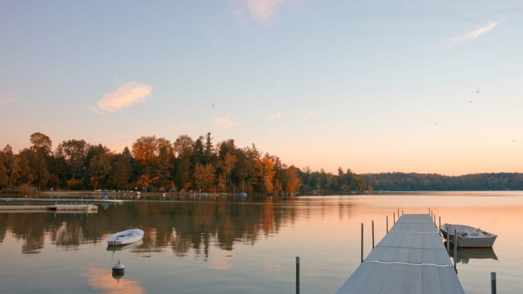 sunrise over Elkhart Lake, Wisconsin, one of the best vacation spots for couples
