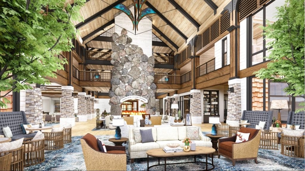 Artist's rendering of the new HeartSong Lodge and Resort's lobby and fireplace (Photo: Dollywood)