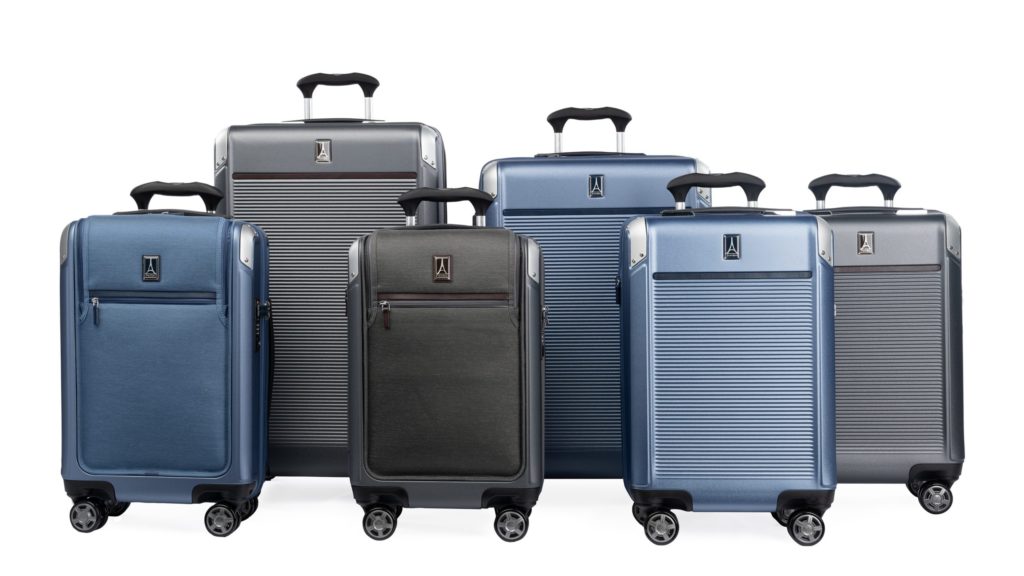 Lineup of Travelpro luggage brand's platnum elite hardside collection of suitcases