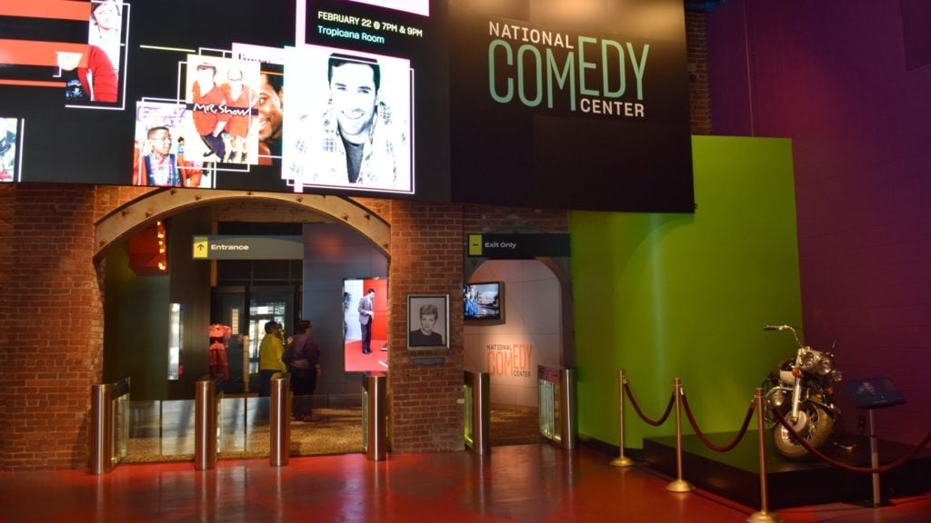 Entrance to the National Comedy Center, a New York family vacation destination