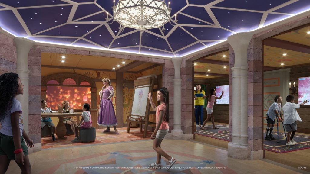 Fairytale Hall is a royal trio of activity rooms where kids ages 3 to 12 will let their creativity shine at Rapunzel’s Art Studio, read and act out stories at Belle’s Library, and test newfound icy powers at Anna and Elsa’s Sommerhus. (Disney)