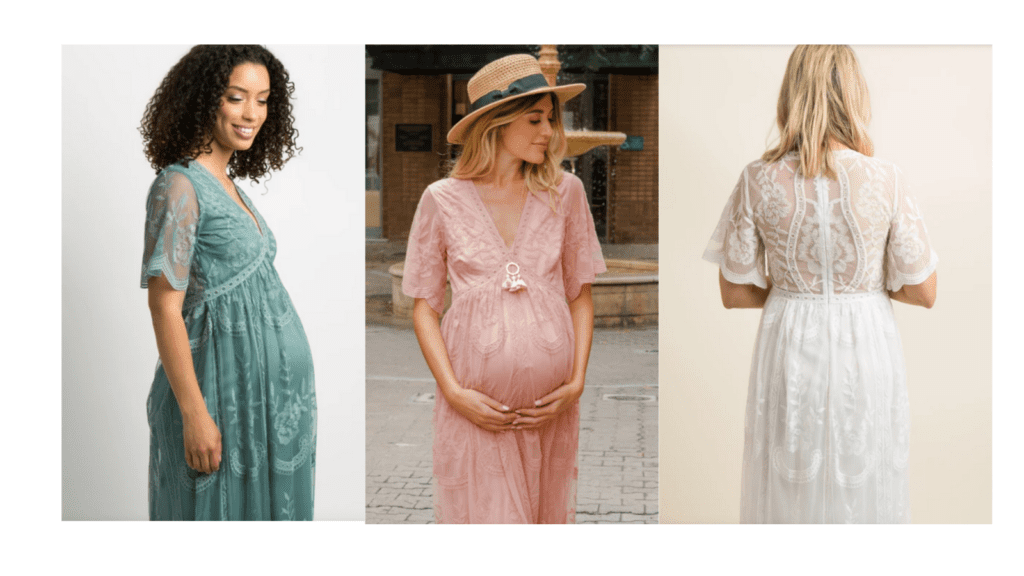 PinkBlush Lace Mesh Overlay Maternity Maxi Dress