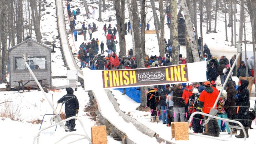 Tobaggon finish line at the Camden Snow Bowl in Camden, Maine (Photo: Camden Snow Bowl)