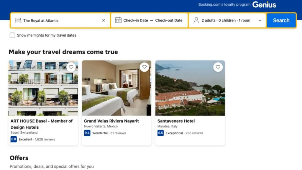 Booking.com screenshot of hotel booking page
