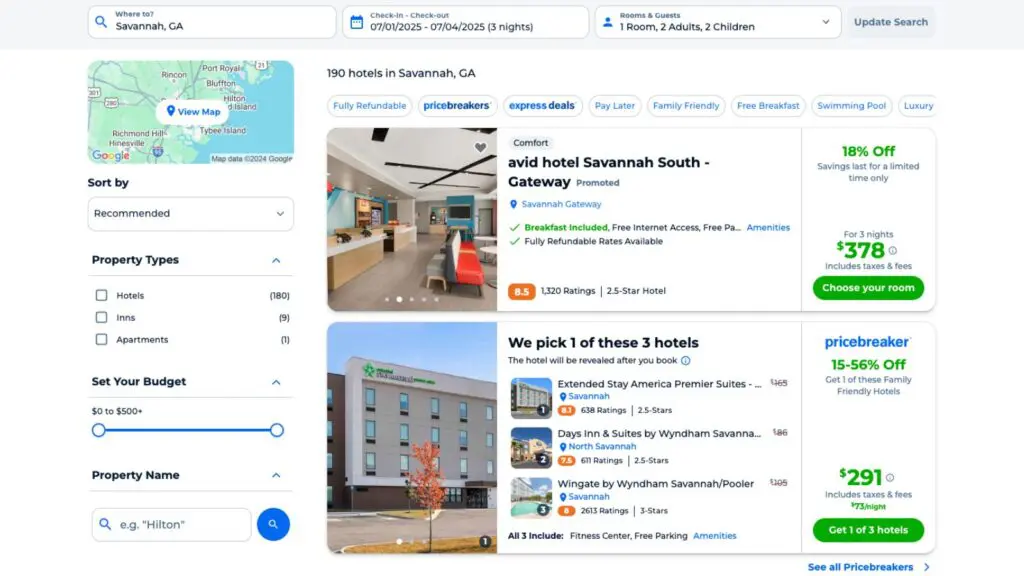 Priceline hotel booking page screenshot