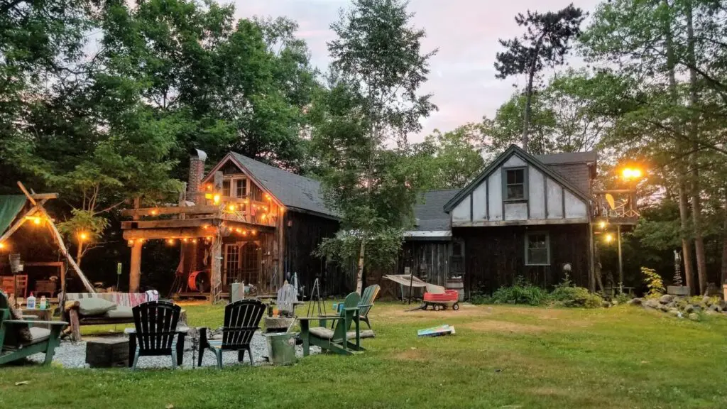 large backyard at dusk