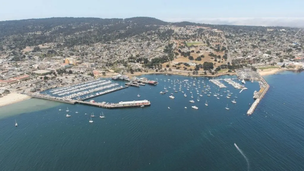 aerial view of coast of Monterey and Monterey Municipal Beach