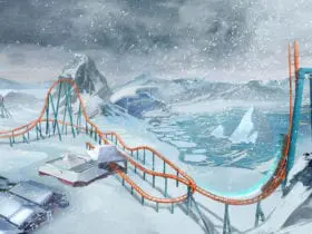 artist rendering of the Ice Breaker coaster at SeaWorld Orlando