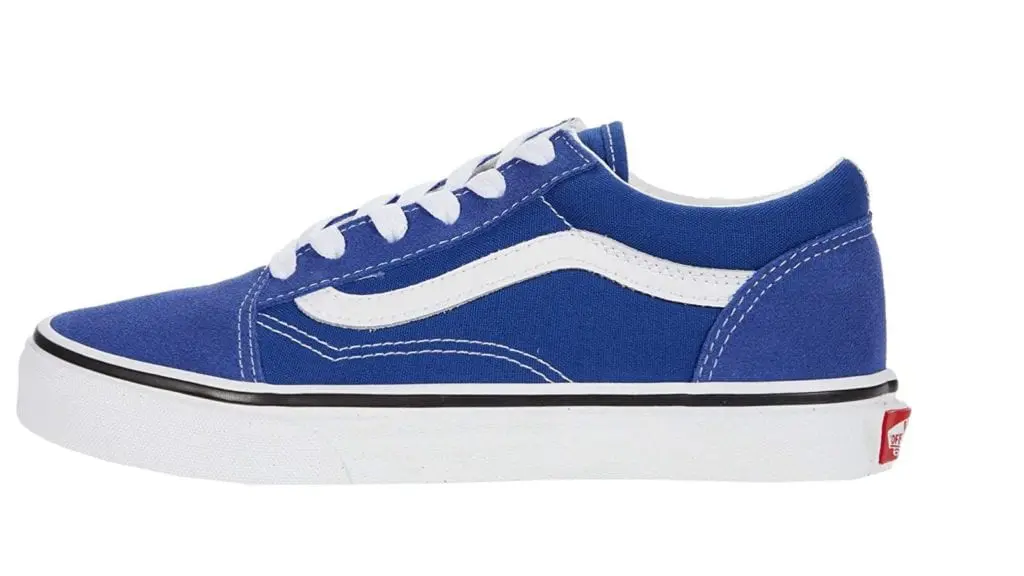 side view of blue Kids Vans Old Skool sneakers