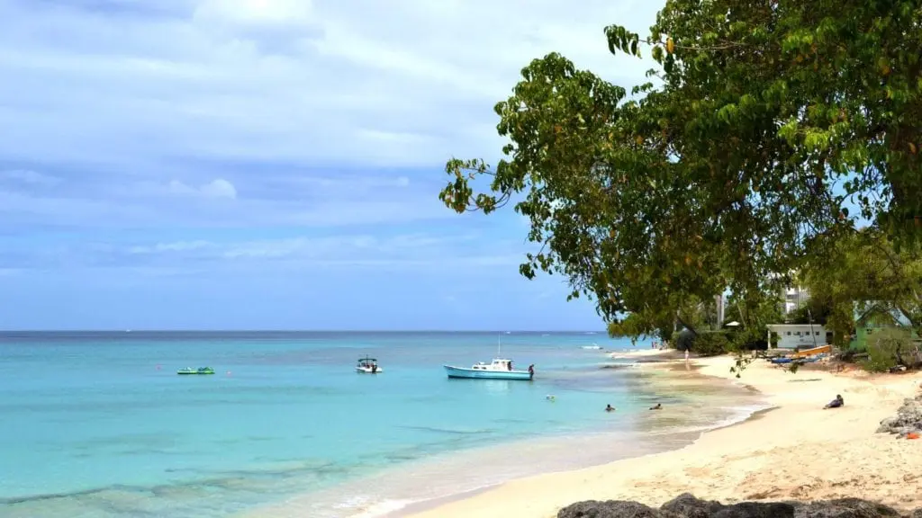 Small fishing boat anchored near Paynes Bay Beach on the Platinum Coast of Barbados