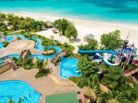 Aerial view of waterpark and beach at Beaches Negril all-inclusive beach resort (Photo: Beaches)