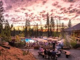 sunset over Rush Creek Lodge near Yosemite National Park