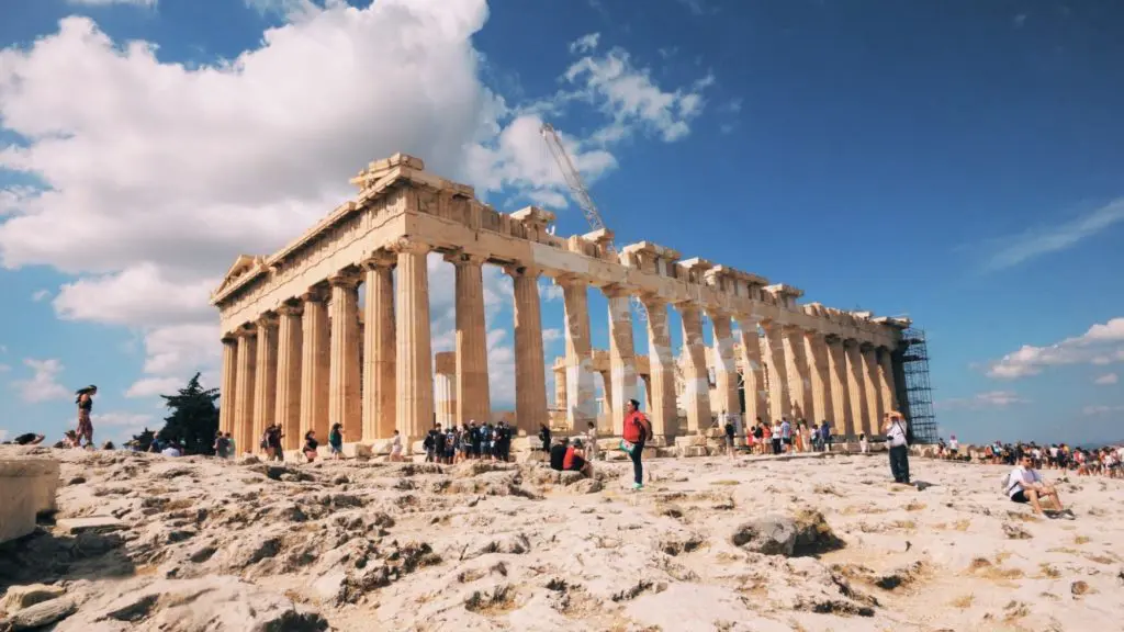 View of the Pantheon at the Acropolis in Athens. The Acropolis is one of the top Europe tourist attractions