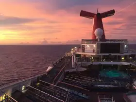 Cruise ship deck at sunrise