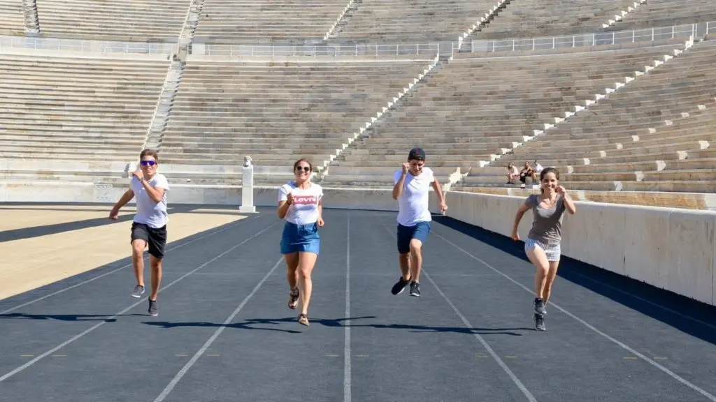 Family race in the Olympic Stadium in Athens (Photo: @rainbow_travellers via Twenty20)