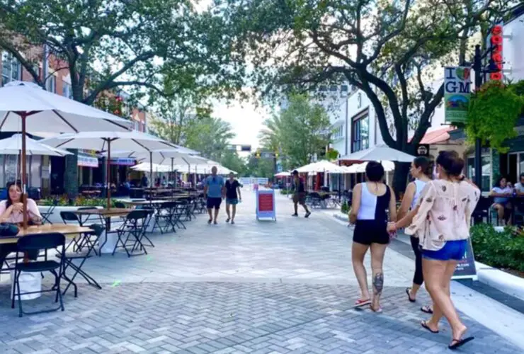 people walking along downtown Clematis Street