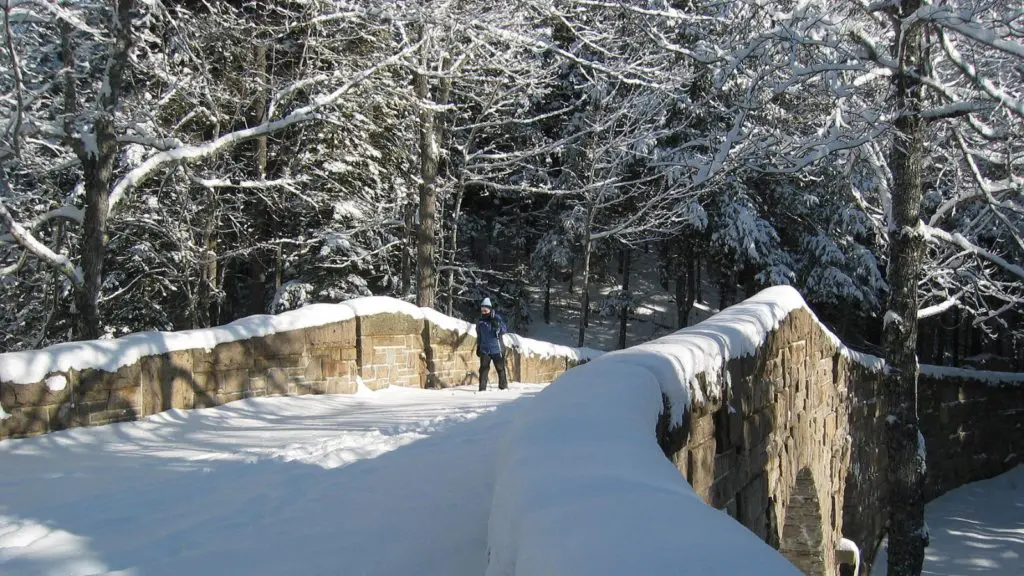Snow covers the carriage roads in Acadia National Park in winter (Photo: NPS)