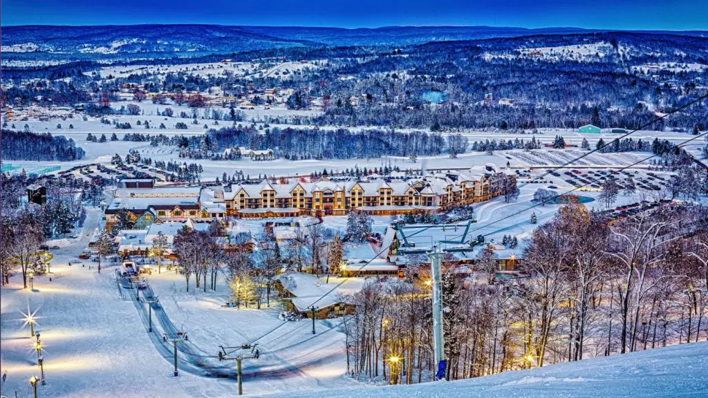 Aerial view of Boyne Mountain ski resort at night (Photo: Boyne Mountain)