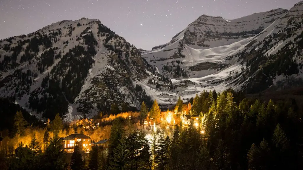 Utah's Sundance Resort ski area illuminated at night (Photo: Sundance Resort)