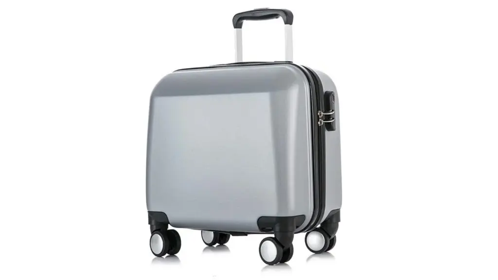 exterior of a silver Yotefe 18” Under-Seat Luggage with Multidirectional Spinner Wheels