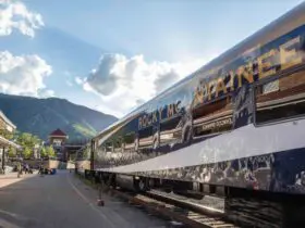 Rocky Mountaineer Rockies to Red Rocks train at the Glenwood Springs station