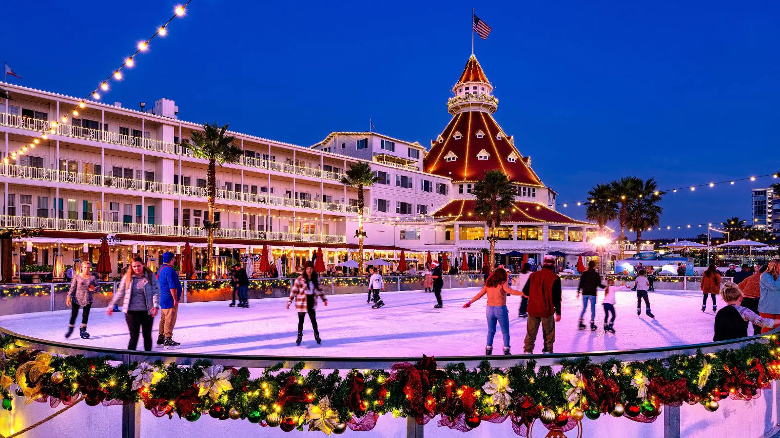 Hotel del Coronado Ice Rink at Dusk (Photo: Hotel del Coronado)