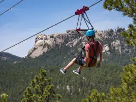 Person on the zipline at Rushmore Tramway Adventures