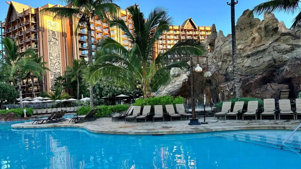 image of pool and pool chairs at Aulani