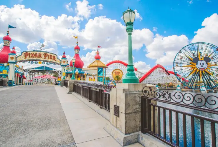 View of Pixar Pier at Disney California Adventure Park in Anaheim, California