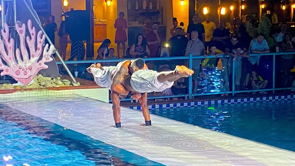Acrobatics show at the pool at Beaches Negril (Photo: Allison Tibaldi)