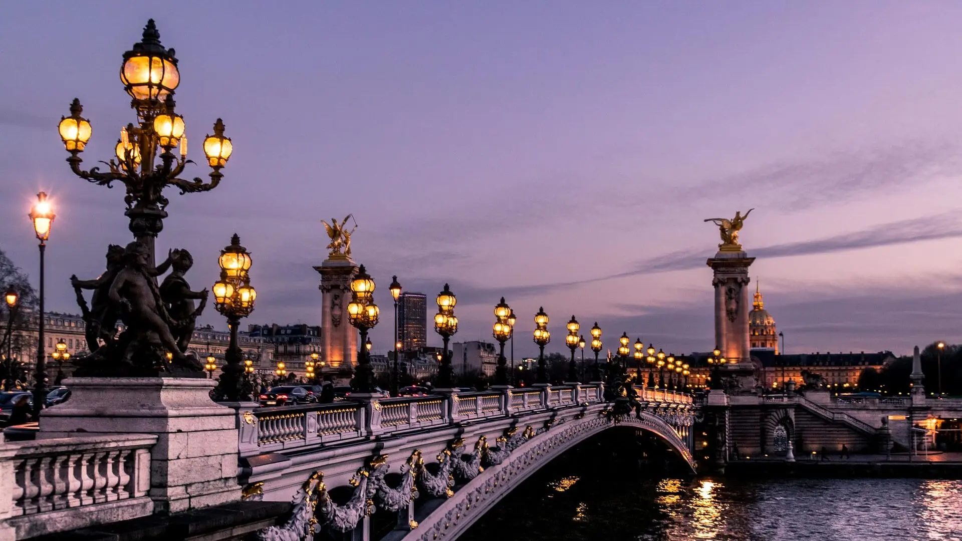 Paris bridge in the evening