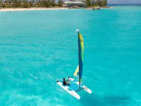 Catamaran on ocean in Bahamas