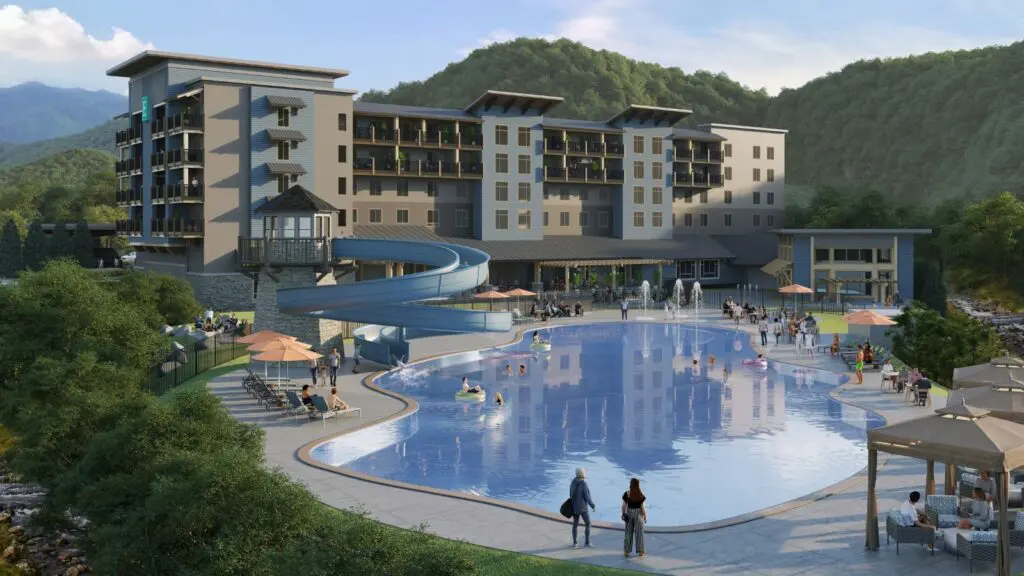 Artist's rendering of the pool at the new Embassy Suites by Hilton Gatlinburg Resort opening in March 2024 (Credit: Hilton)