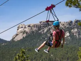 Person on the zipline at Rushmore Tramway Adventures