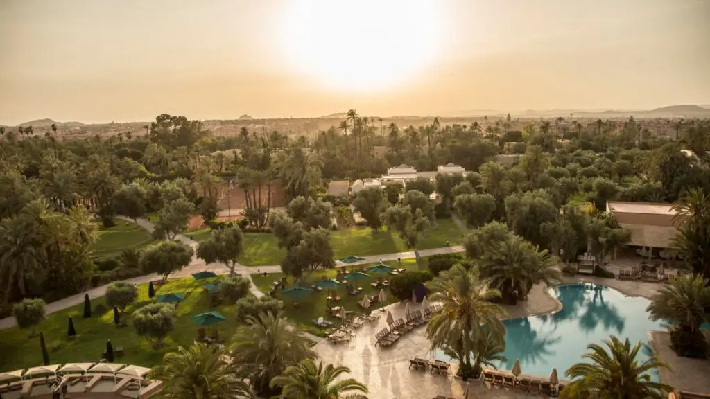 sun low in the sky over Club Med Marrakech La Palmeraie