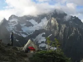people with tent near Easy Pass in North Cascades National Park