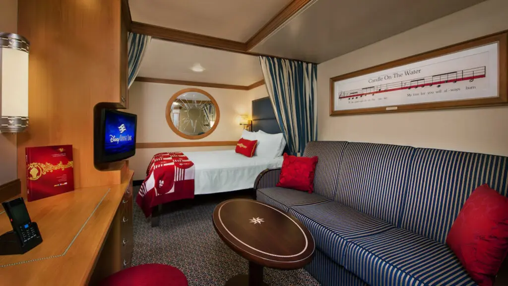 Nautical-themed cabin on a cruise ship