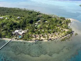 An aerial view of Jean-Michel Cousteau Resort in Fiji