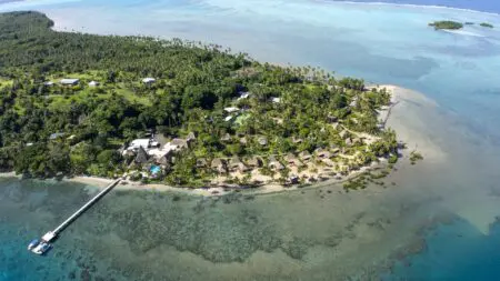 An aerial view of Jean-Michel Cousteau Resort in Fiji